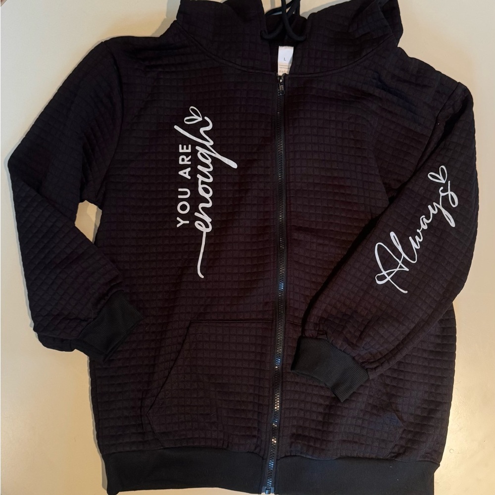 SHEIN Black Zip-Up Sweatshirt with Graphic Details